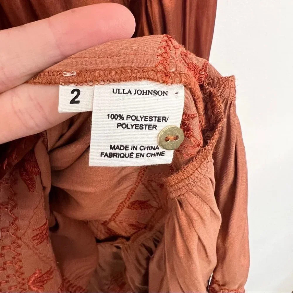 Ulla Johnson‎ Angelica Mini Dress Orange Rust 2 Smocked Embroidered Turtleneck - Picture 12 of 14